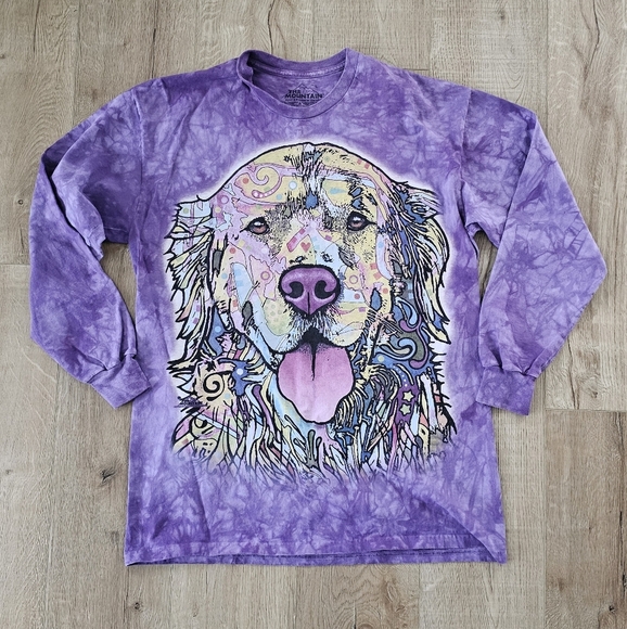 The Mountain Tops - The Mountain 100% Cotton Tie Dye Dog Pet T Shirt Sz Large Purple Psychedelic